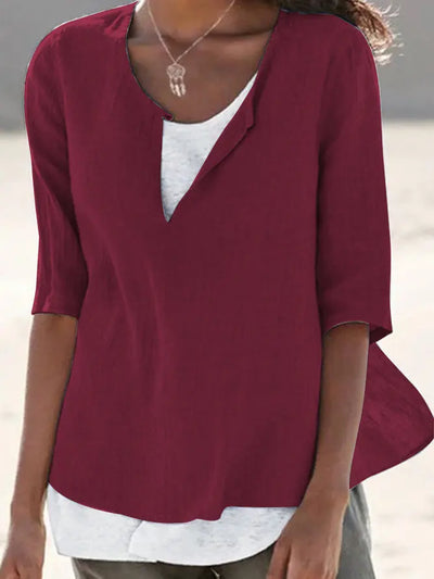 Elegante weiße Damenbluse mit O-Ausschnitt aus Leinen - Tamera