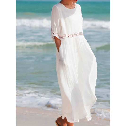 Abito da donna ampio ricamato con scollo rotondo | Maxi