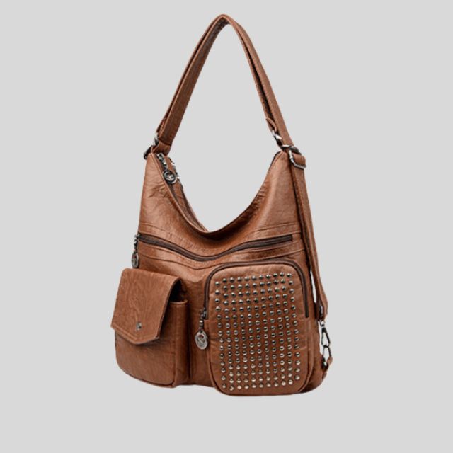 Vintpack - Nietenbesetzter Lederrucksack - Ideal für Schule und Reise - Reisedetail - Kompakt