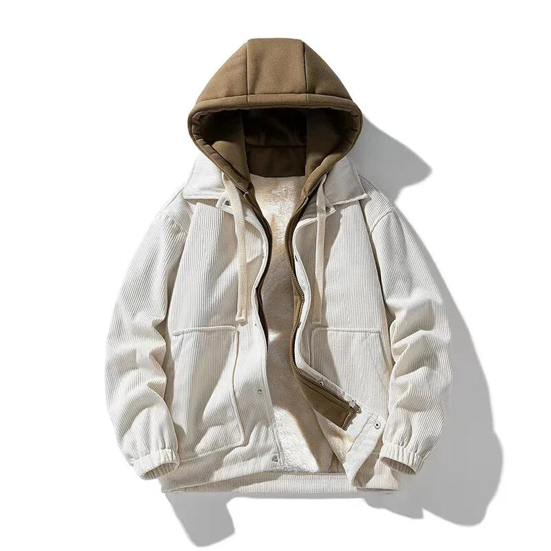 Giacca in velluto con cappuccio per uomo - Foderata