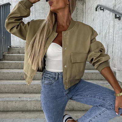 Damen-Bomberjacke mit Pattentaschen - Kurzes Modell mit Druckknopfverschluss