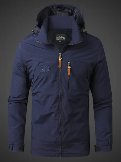 Wasserdichte Herren-Regenjacke mit Kapuze und Reißverschlusstaschen für den Außenbereich