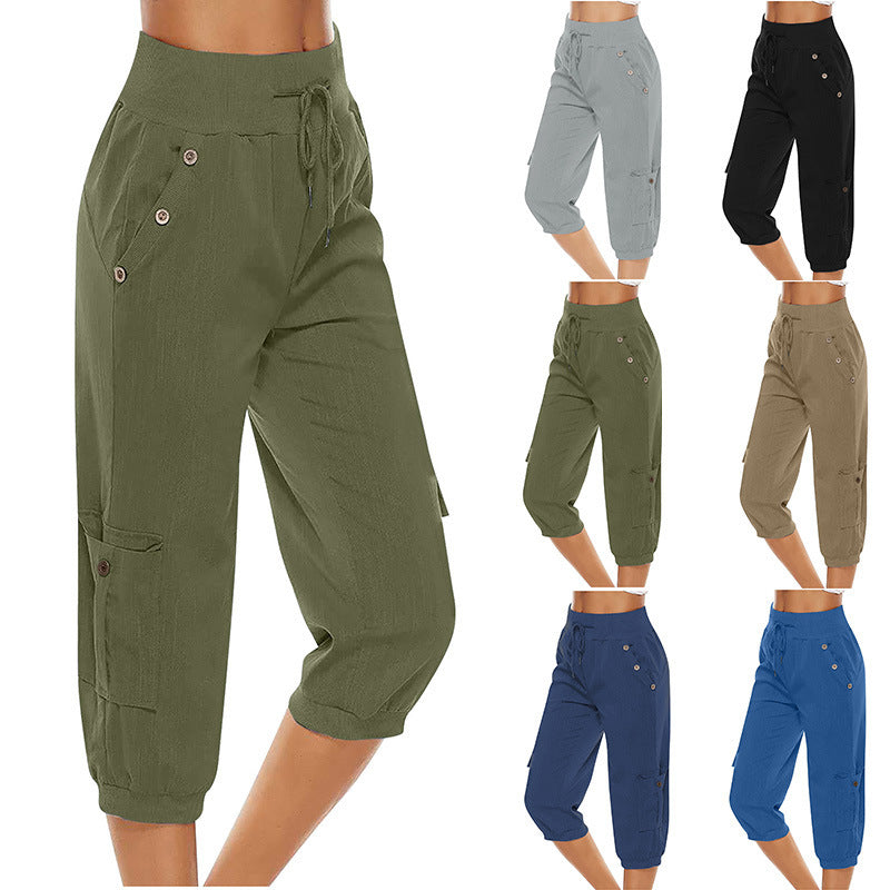 Juliet - Gekürzte Hose aus Baumwolle und Leinen mit Cargo-Taschen