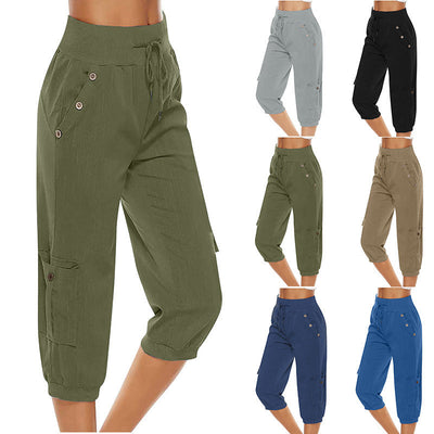 Juliet - Gekürzte Hose aus Baumwolle und Leinen mit Cargo-Taschen