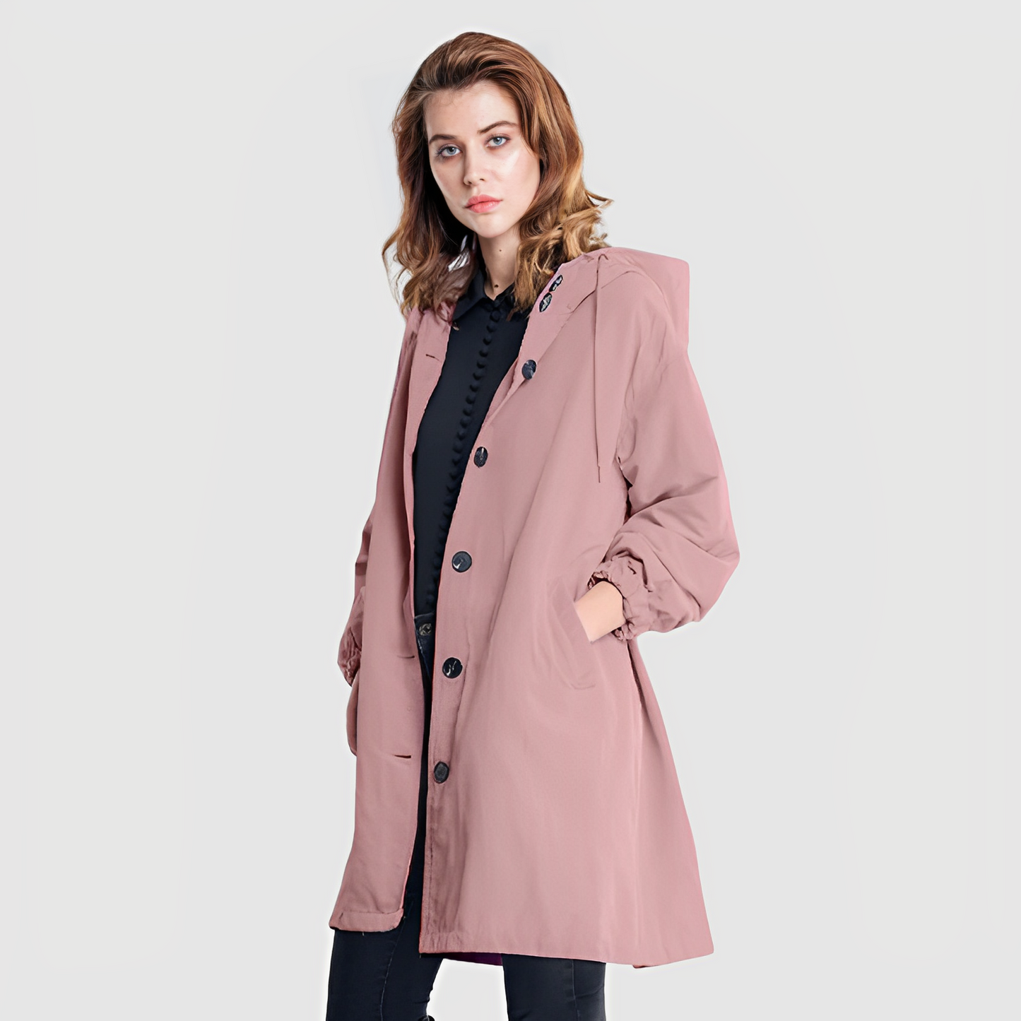 Abrigo impermeable clásico con capucha para mujer