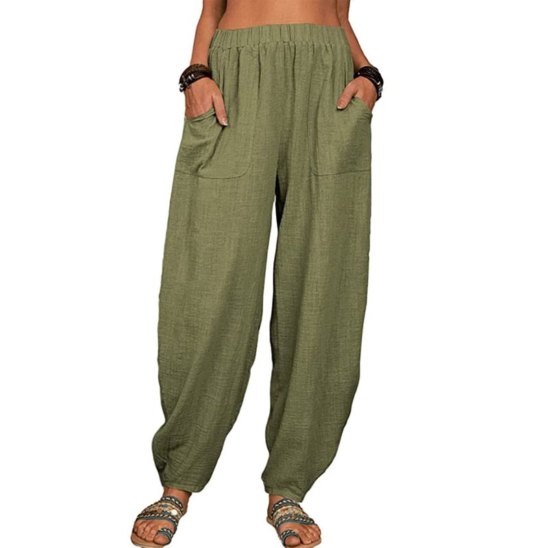 Zinzi - Pantaloni harem casual in cotone e lino