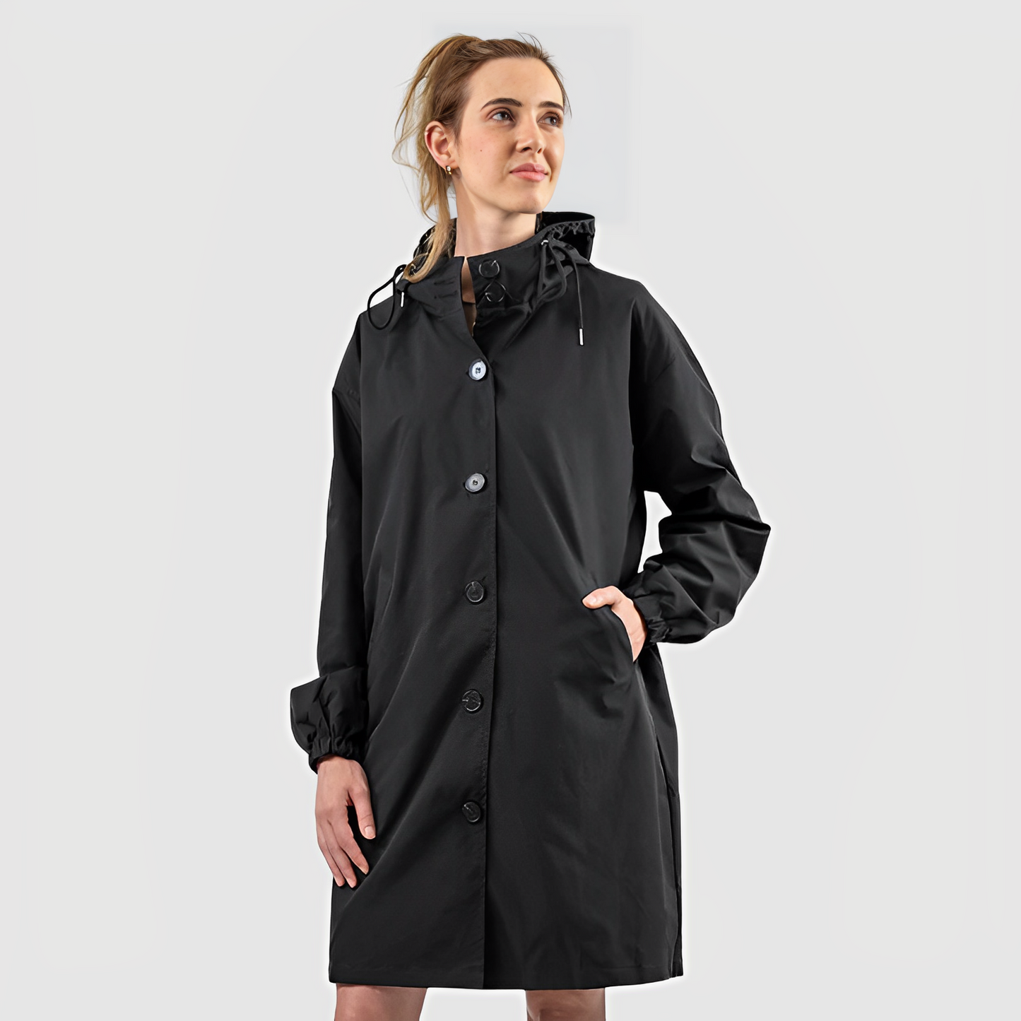 Abrigo impermeable clásico con capucha para mujer