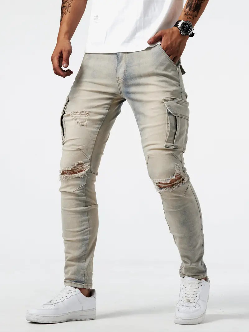 Slim Fit Multi-Pocket-Jeans für Männer - Cargohose aus Stretch-Denim