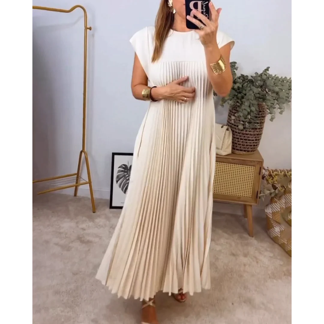 Abito plissettato monocolore senza maniche