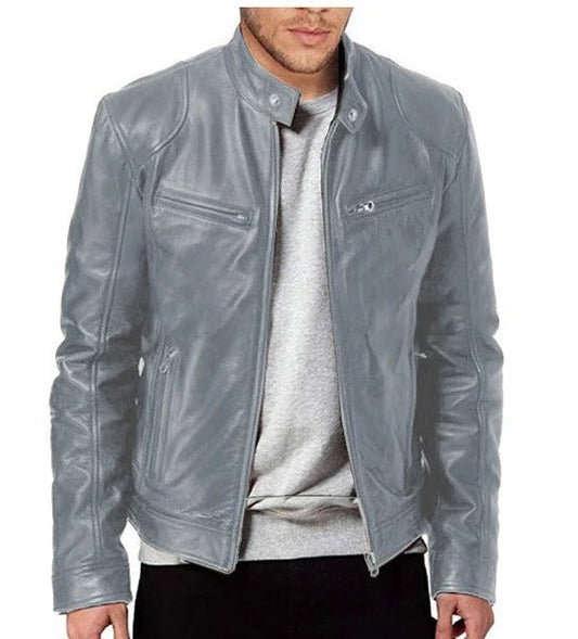 Brodie PU Leather Jacket with Stand-up Collar