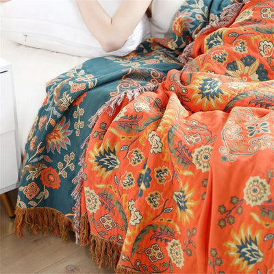 Manta reversible de algodón con estampado floral