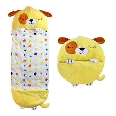 Saco de dormir de peluche y almohada para niños.