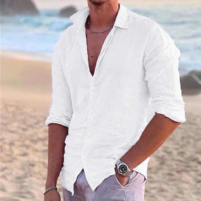 Herren Leinen Langarmhemd – Frühling, Sommer
