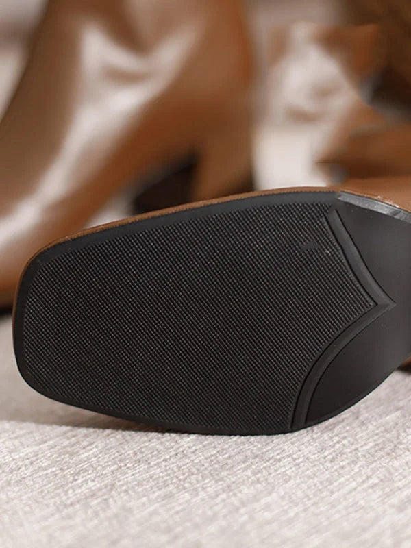 Botas de mujer con punta cuadrada, tacón medio y cremallera