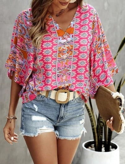 Boho Top Caitlin Damen gemustert lockerer Schnitt trendig