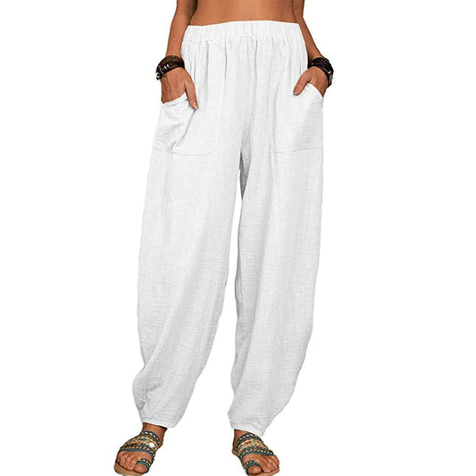Zinzi - Pantaloni harem casual in cotone e lino