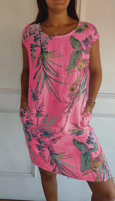 Elisabeth - Kleid aus Baumwolle und Leinen mit Rundhalsausschnitt für Frauen
