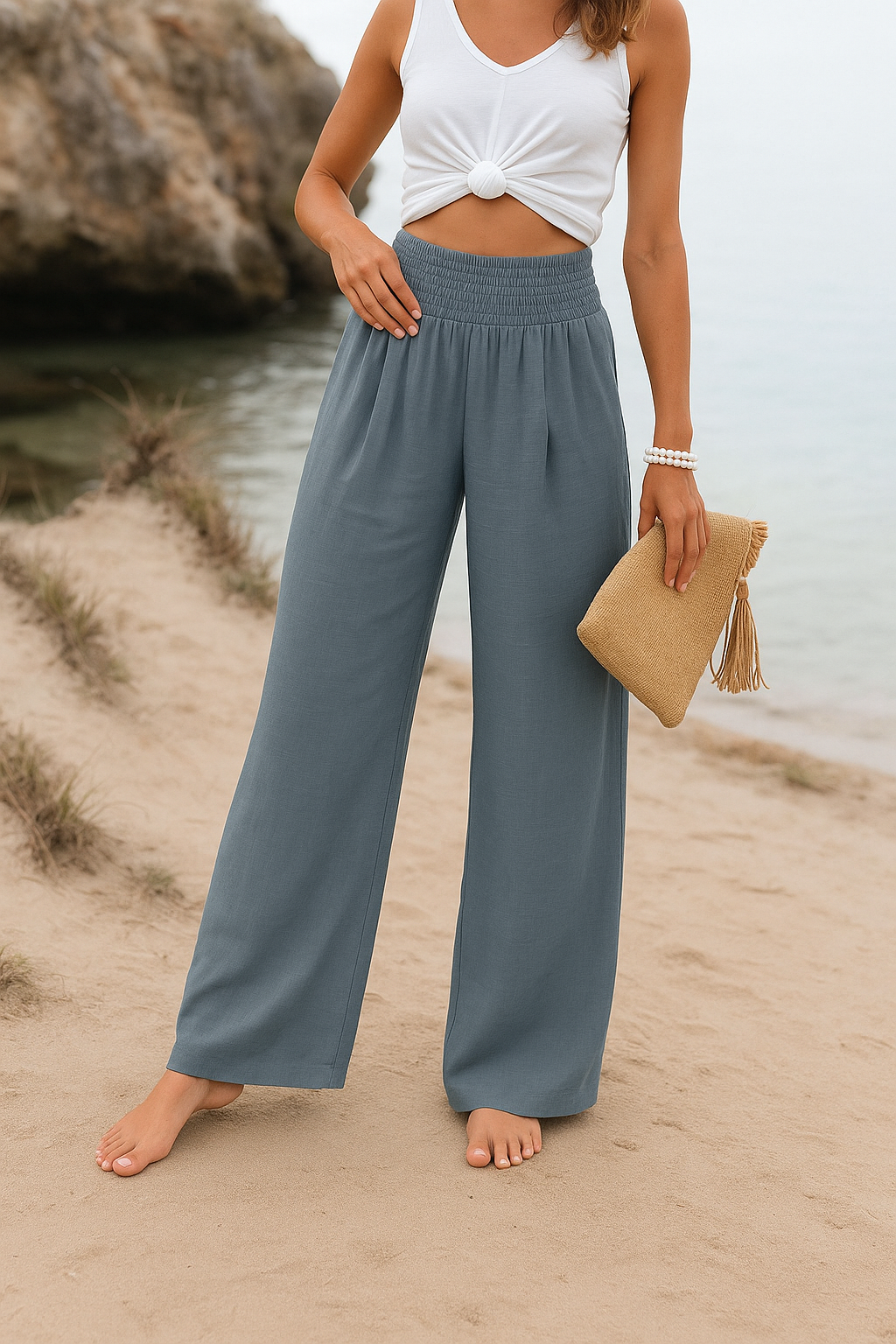 Sommerhose Damen weit luftiger Stoff mit Gummibund bequem