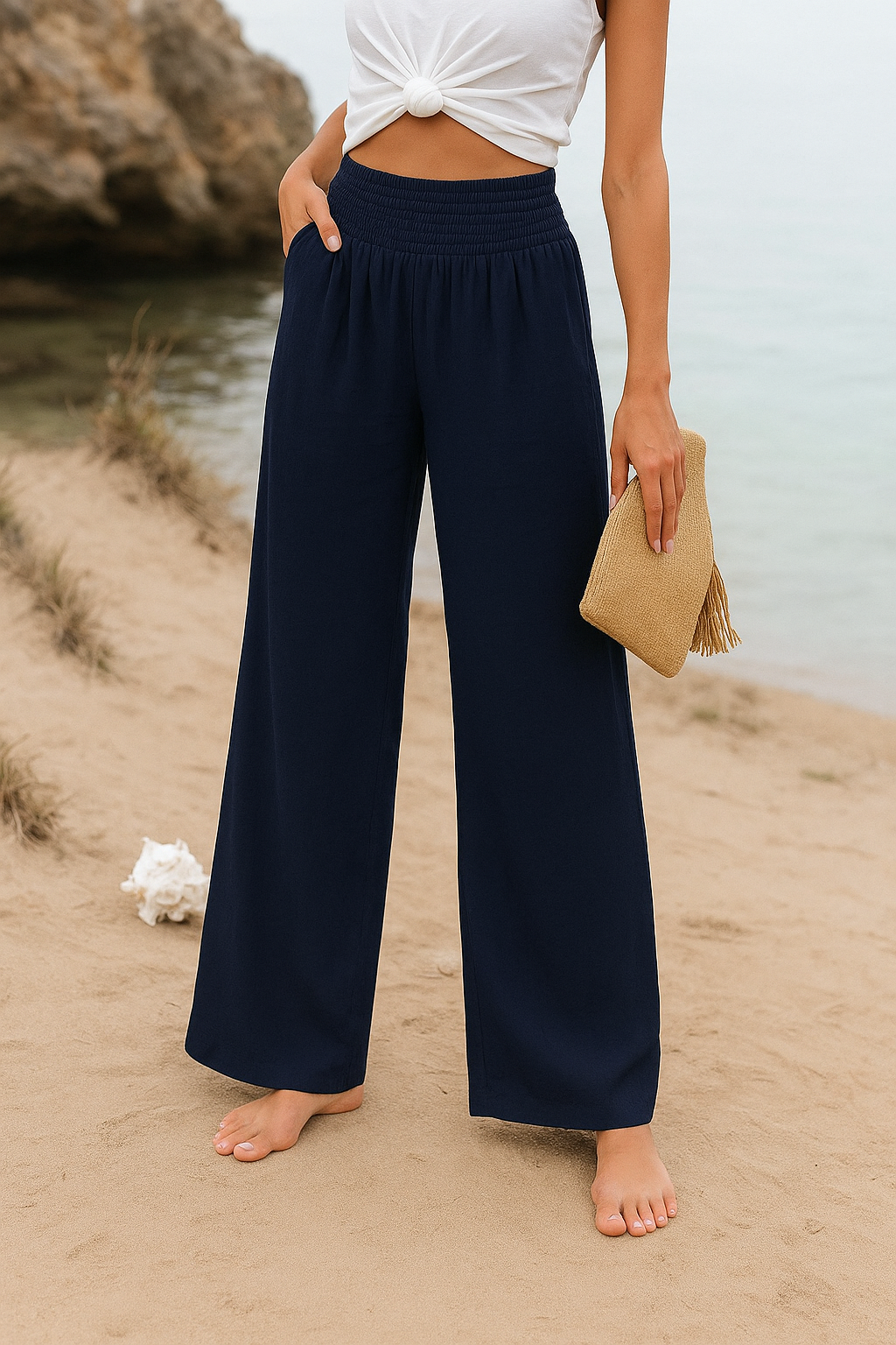 Sommerhose Damen weit luftiger Stoff mit Gummibund bequem