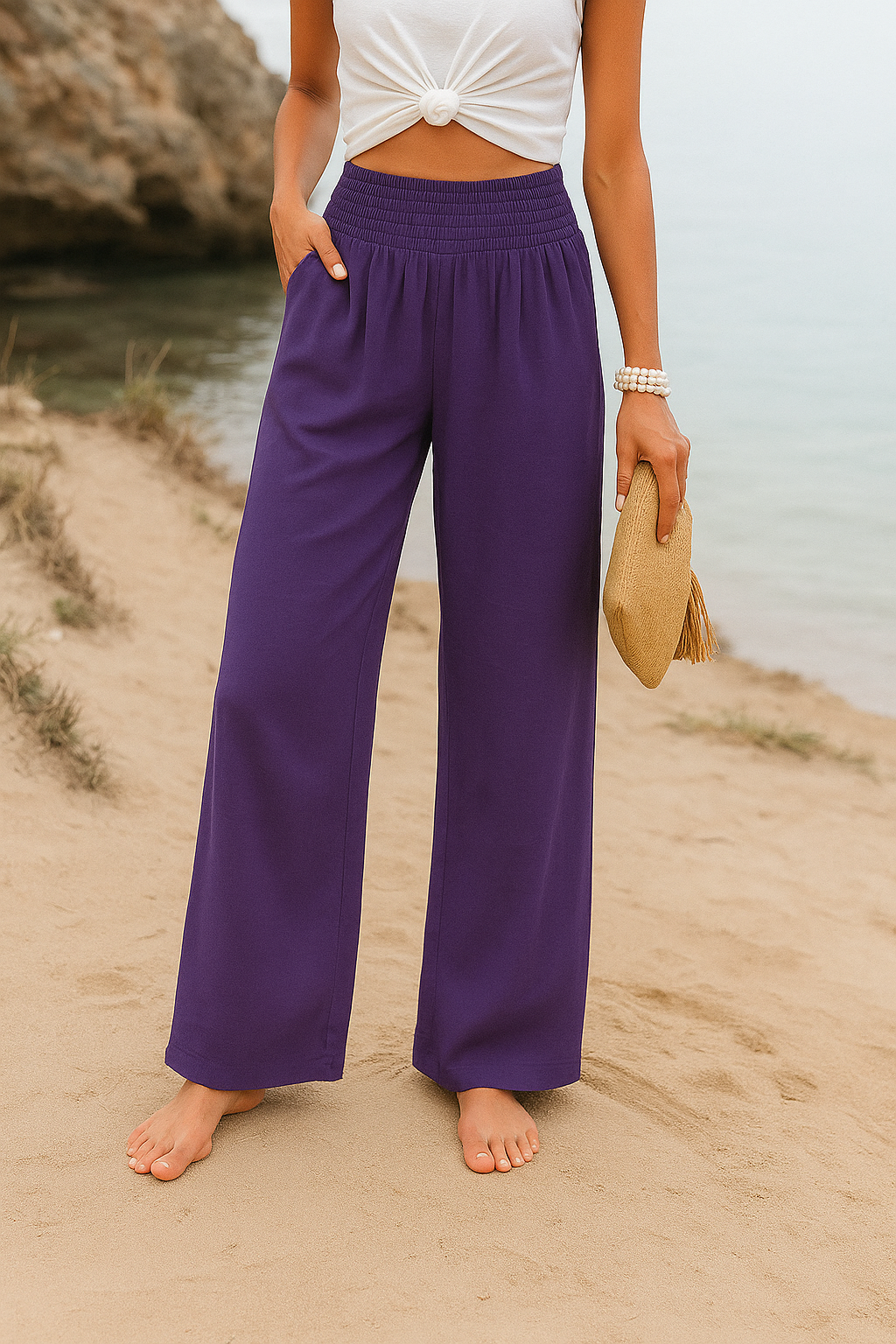 Sommerhose Damen weit luftiger Stoff mit Gummibund bequem