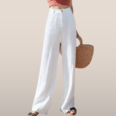 Damenhose - Leinen Look - Hohe Taille - Weites Bein - Sommer Style