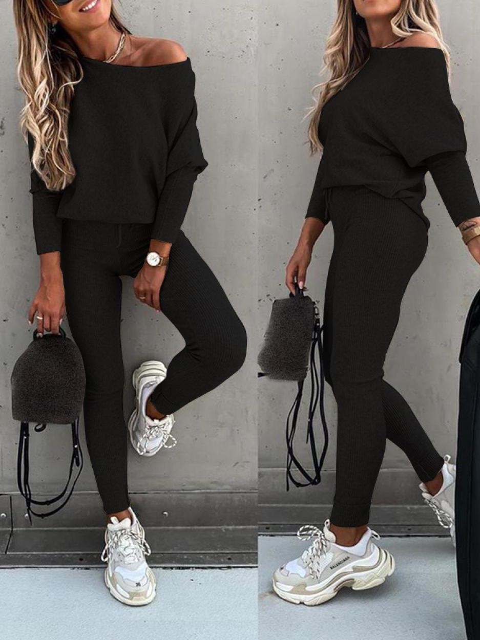 Odelia Damen Strickpullover und Skinny-Hosen-Set | Gemütliche zweiteilige Loungewear