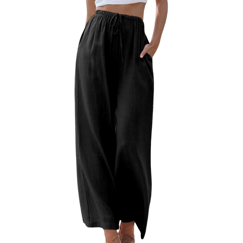 Elegante Damenhose aus Leinen und Baumwolle hoher Bund stilvoll