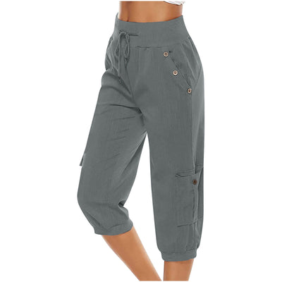 Juliet - Gekürzte Hose aus Baumwolle und Leinen mit Cargo-Taschen