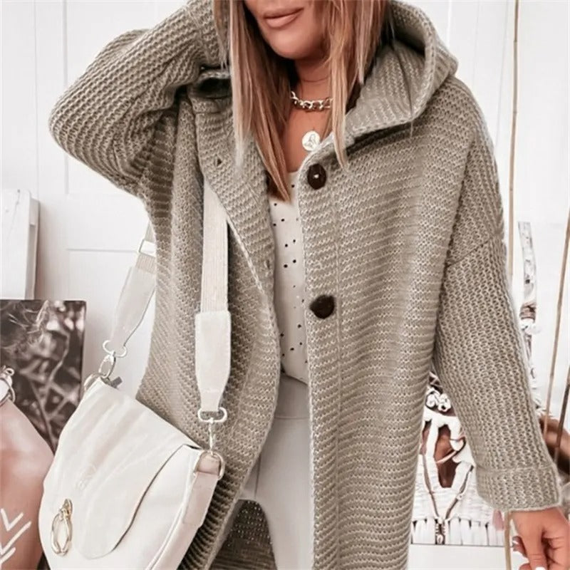 Elegante Damenstrickjacke mit Capuchon - Kasjmier Look