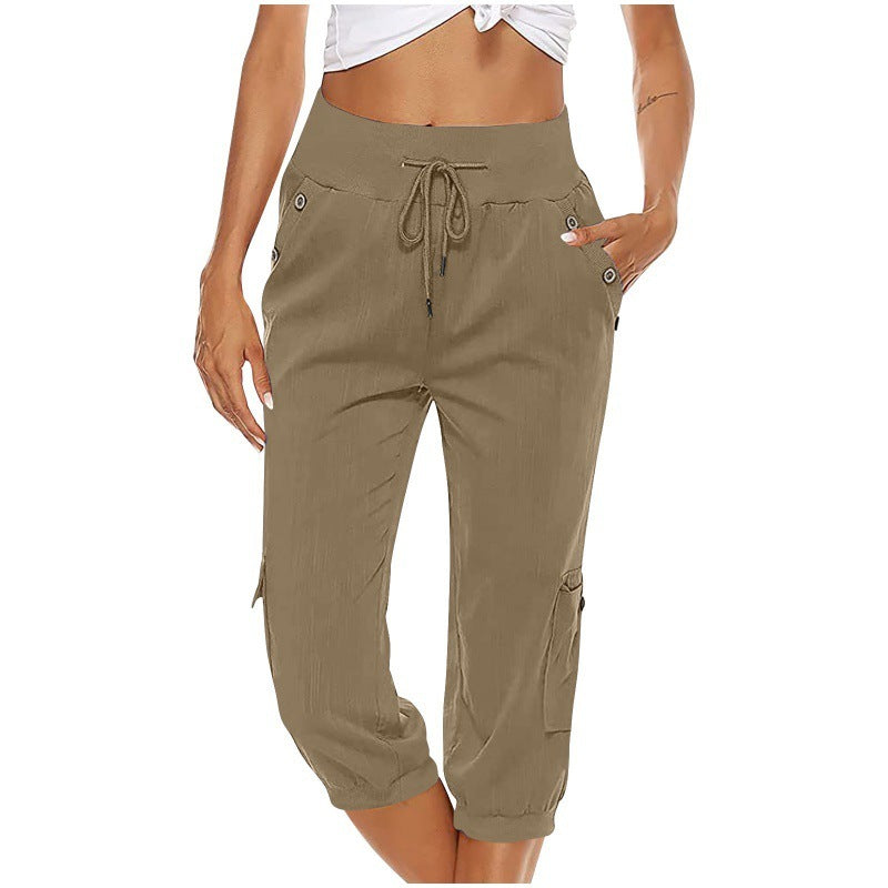Juliet - Gekürzte Hose aus Baumwolle und Leinen mit Cargo-Taschen