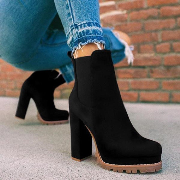 Women's ankle boots with high heel and platform | Short ankle boots with wide and chunky heel