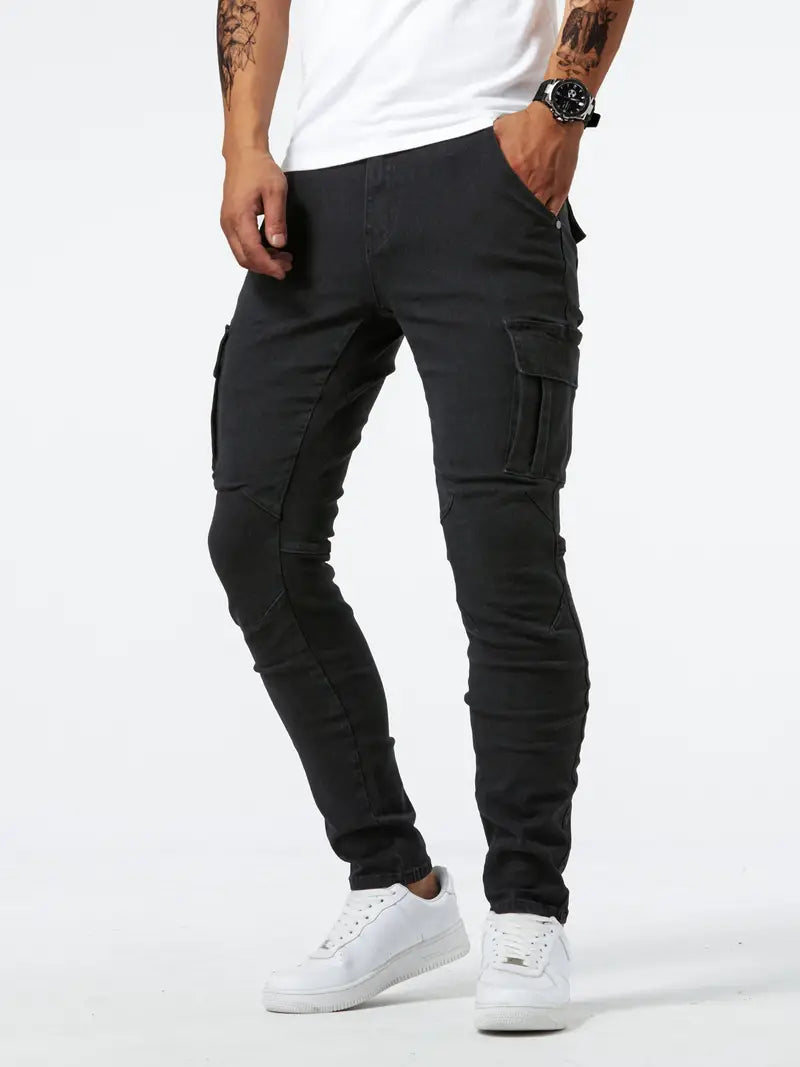 Slim Fit Multi-Pocket-Jeans für Männer - Cargohose aus Stretch-Denim