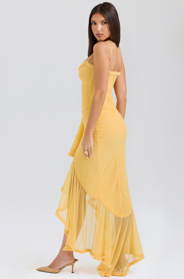 Women's Maxi Dress | Spaghetti Straps & Ruffle Detail | Sheer Layers | Wedding & Party