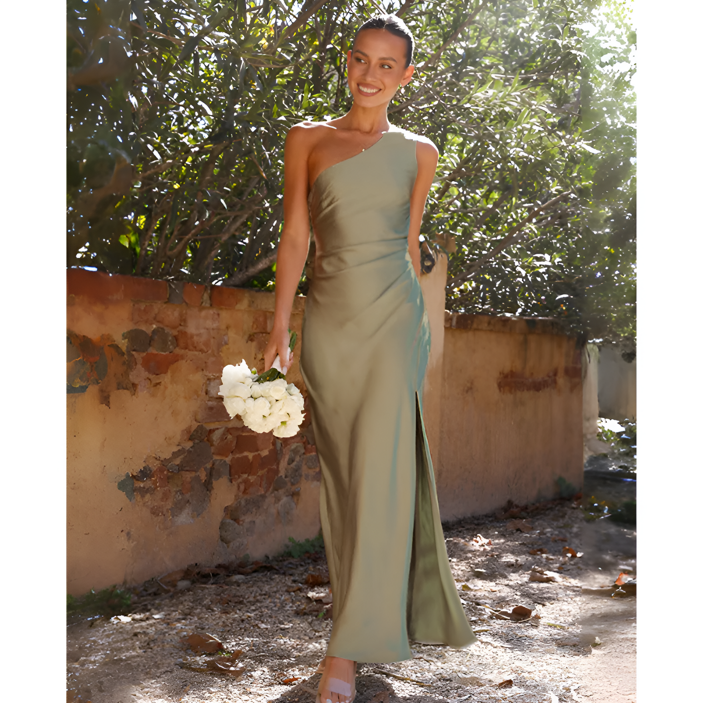 Abito lungo da donna | Design monospalla | Vestibilità aderente | Tessuto fluido