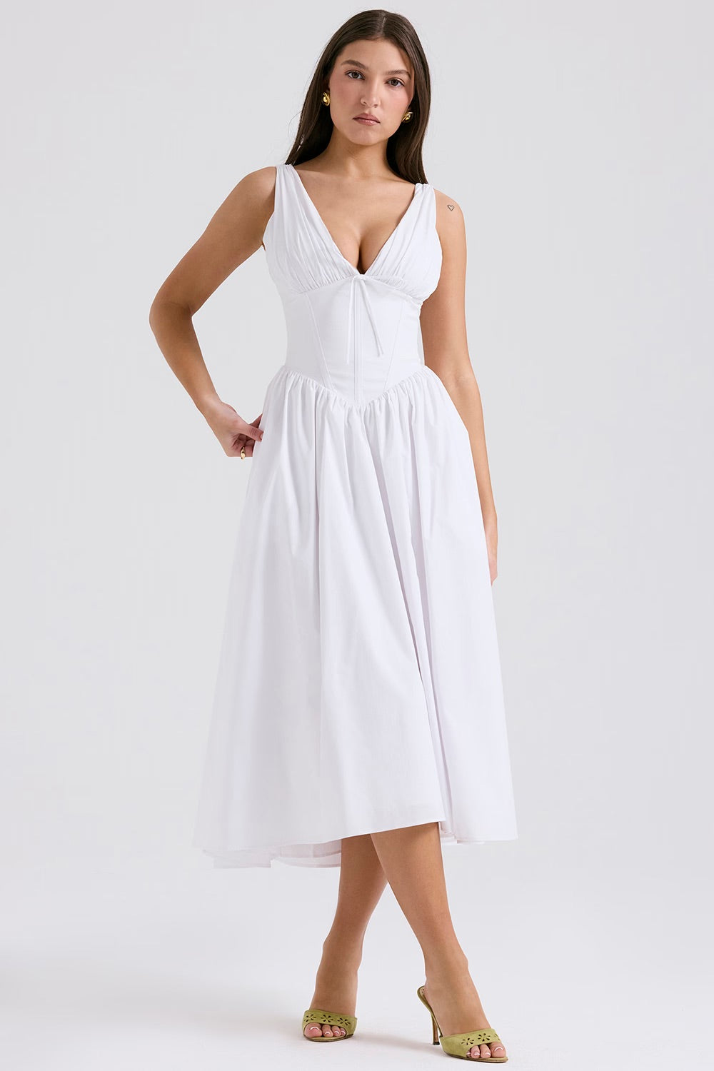 Damen Midi-Kleid | Boho Floral & V-Ausschnitt | Ärmellos A-Linie | Sommer & Hochzeit
