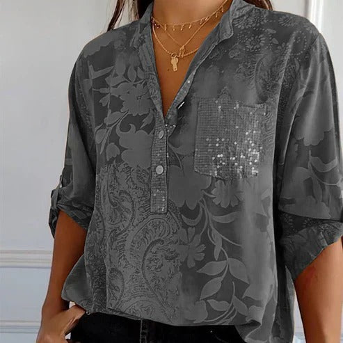 Blouse à manches longues avec motif floral pour femmes | Idéale pour l'été