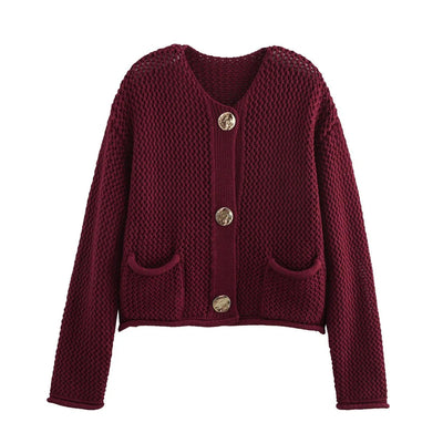Übergroßer Strickjacke mit goldenen Knöpfen | Ideal für alle Jahreszeiten