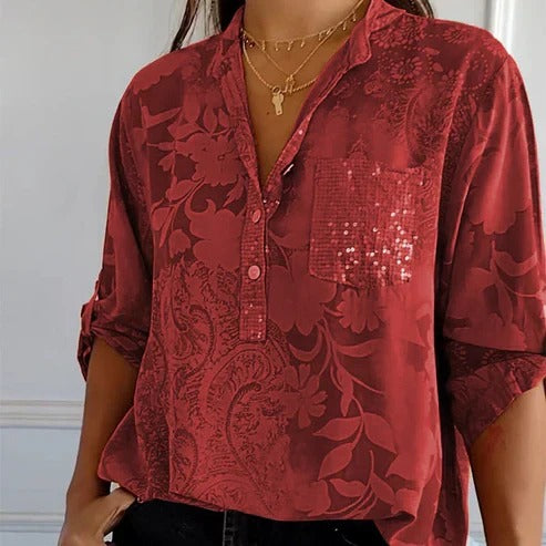 Blouse à manches longues avec motif floral pour femmes | Idéale pour l'été