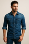 Men's Slim Fit Denim Shirt with Long Sleeves