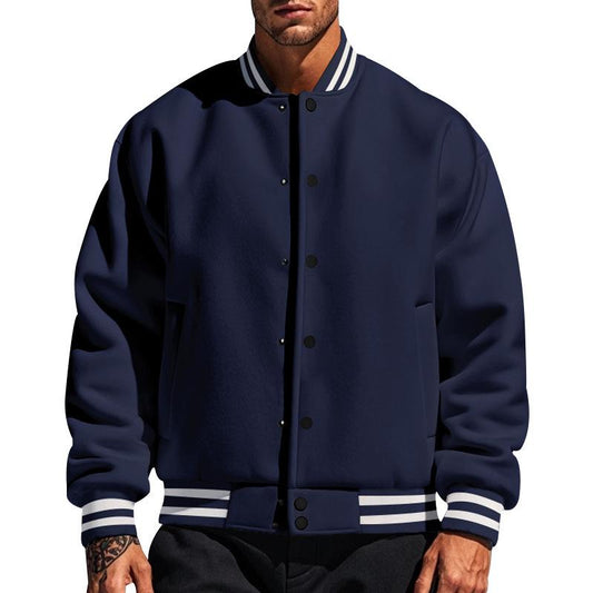 Casual men's baseball jacket with stand-up collar
