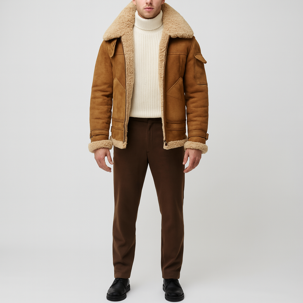 Chaqueta de piel de oveja para hombre invierno