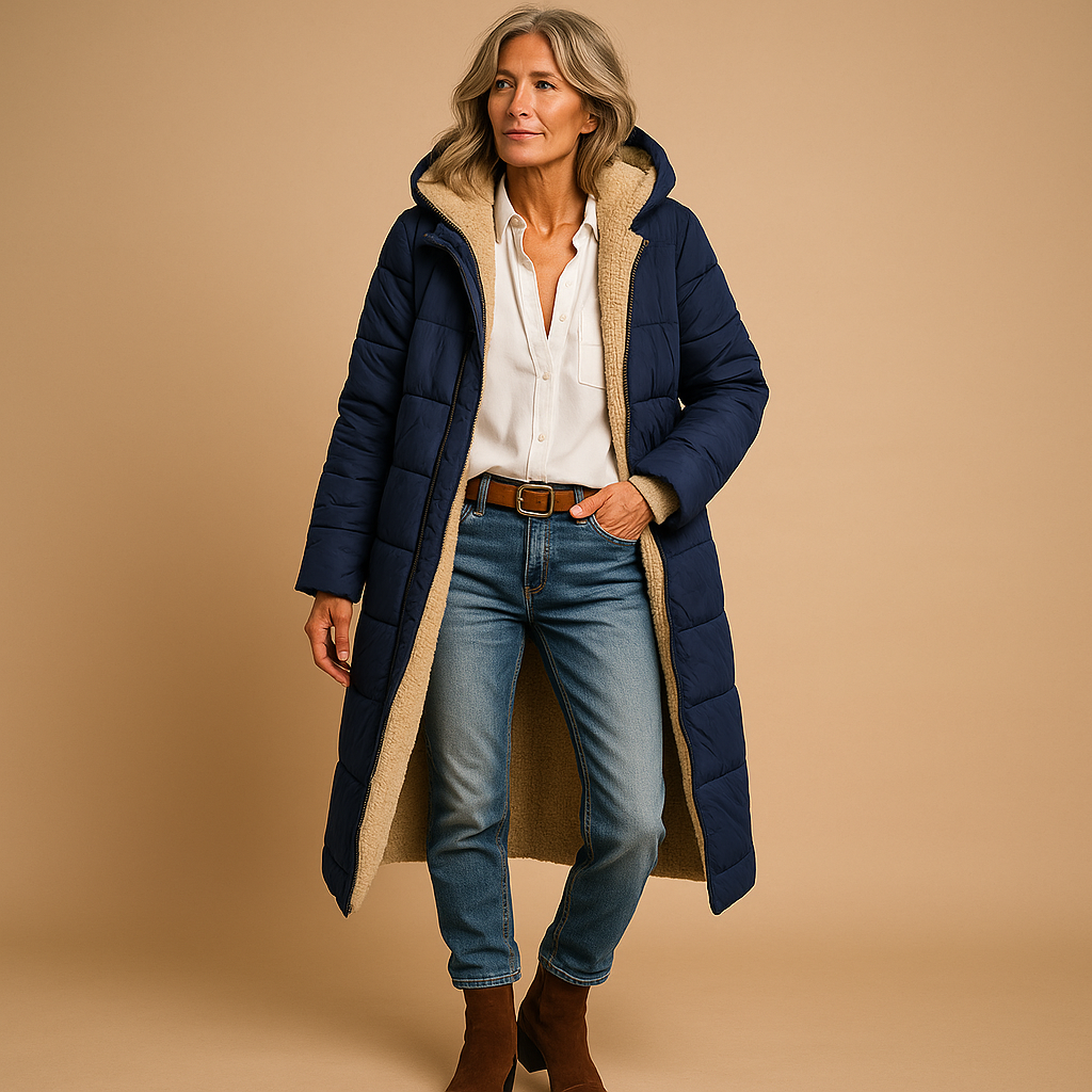 Cappotto lungo imbottito da donna – design trapuntato e calore invernale