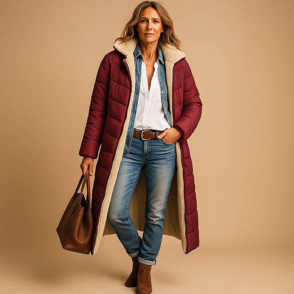 Cappotto lungo imbottito da donna – design trapuntato e calore invernale