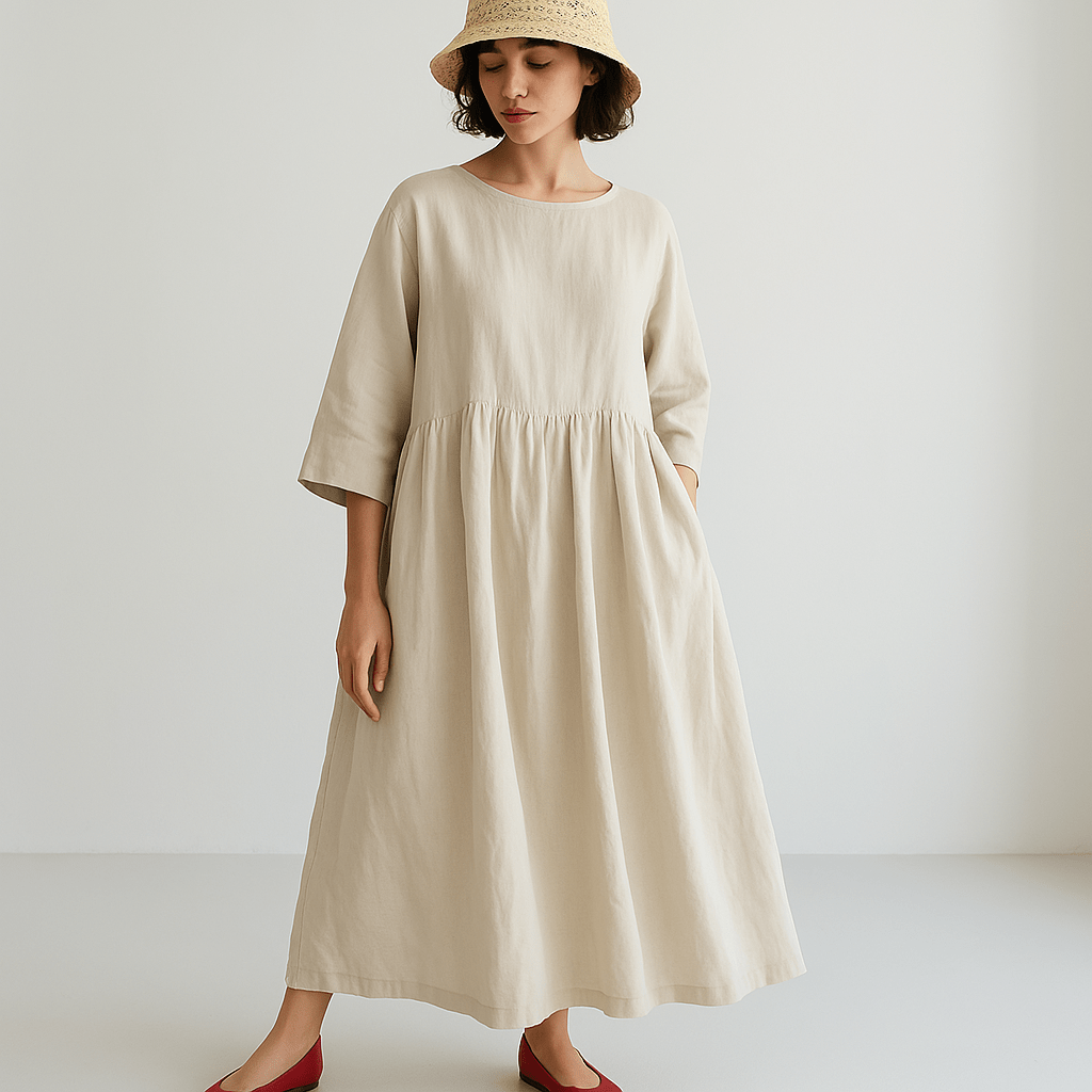 Langes Kleid aus Leinen | Minimalistische Eleganz | Leicht & Bequem