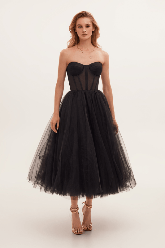 Robe bustier noire | Tulle | Dramatique et élégante