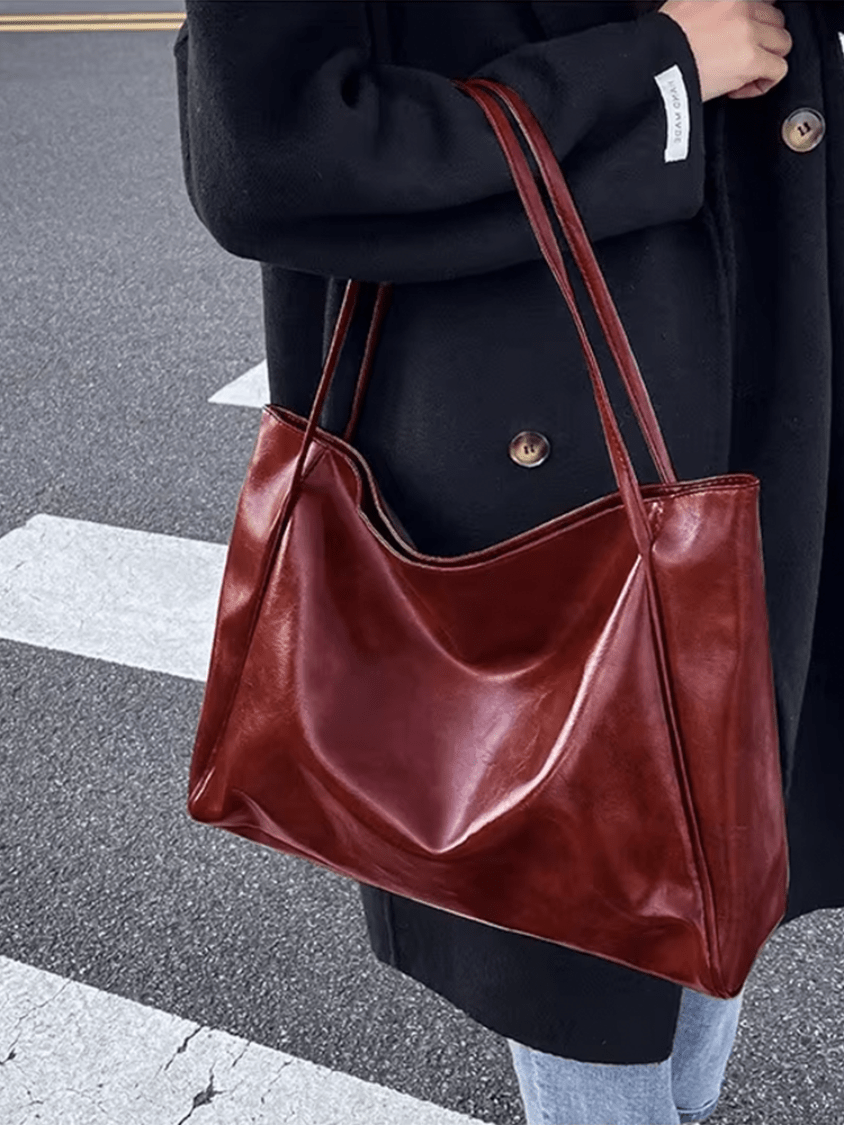 Maxia | Grand sac bandoulière en cuir pour femme | Sac à main | Cabas rouge bordeaux
