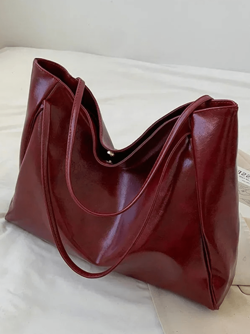 Maxia | Grand sac bandoulière en cuir pour femme | Sac à main | Cabas rouge bordeaux