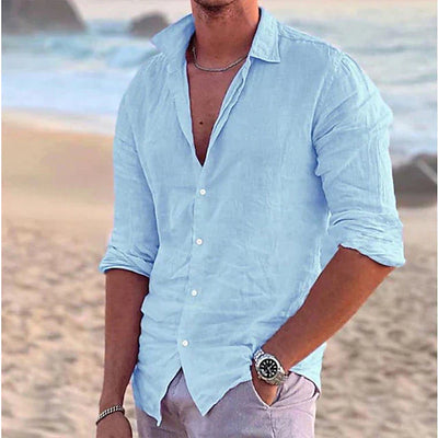 Herren Leinen Langarmhemd – Frühling, Sommer