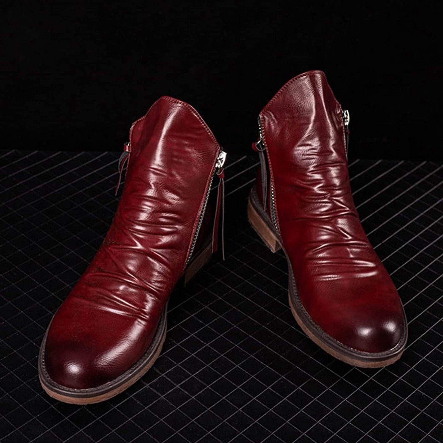 Pohodlné pánske čižmy s nízkym podpätkom | Krátke vintage čižmy so zipsom na boku a ležérnym štýlom