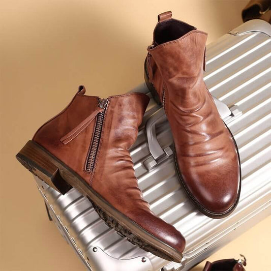 Botas cómodas para hombre con tacón bajo | Botines vintage cortos con cremallera lateral y estilo casual